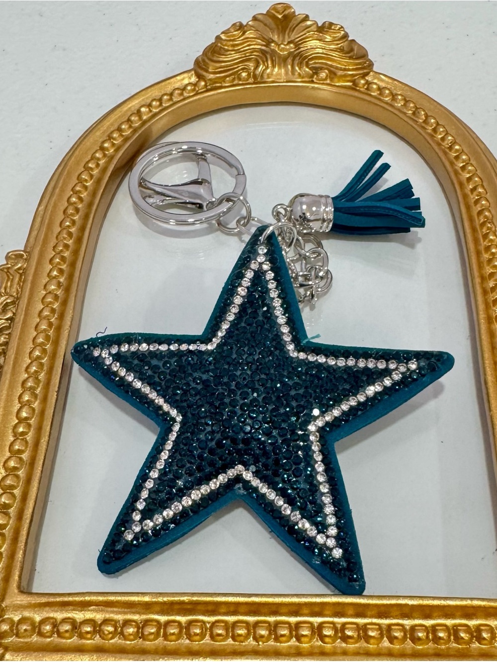 New Big Blue Star Crystal Keychain Charm with Tassel